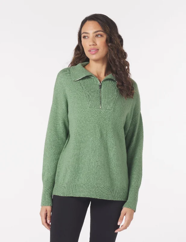 Warm Quilted Long Sleeve-Elevated 1/4 Zip: Sage