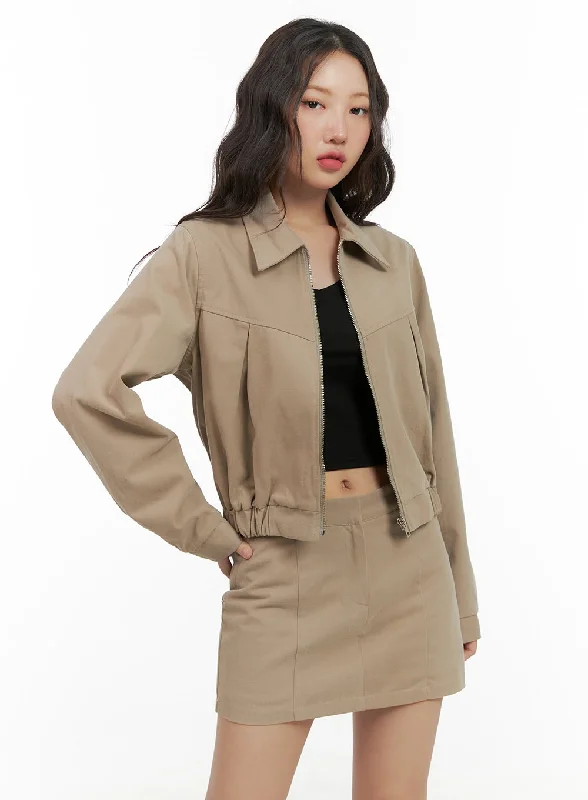 Light Layer Jacket-Solid Cotton Zip-Up Collar Jacket CG422