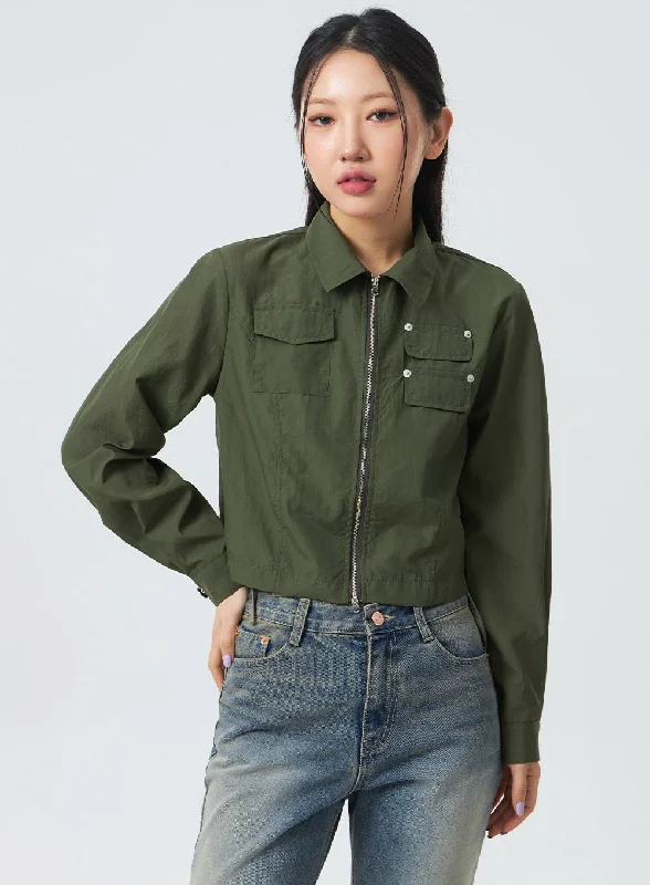 Waterproof Rain Jacket-Cropped Zip-Up Jacket CM329