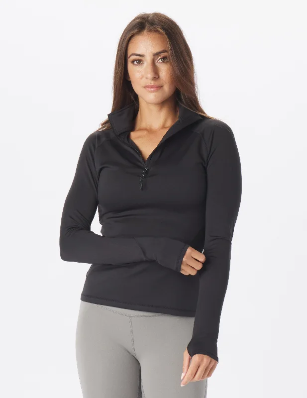 Button-Up Long Sleeve Shirt-Glyde Quarter Zip: Black