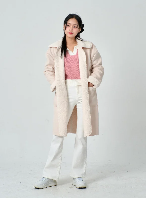 Stylish Field Jacket-Shearling Long Coat BN30