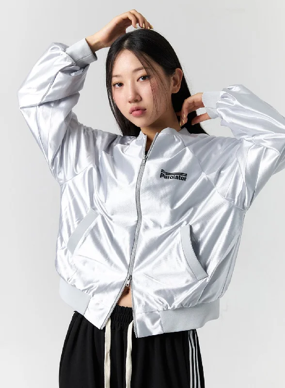 Eco-Friendly Jacket-Shiny Graphic Zip Jacket CS308