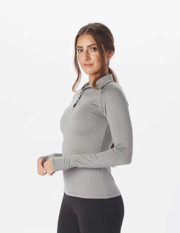 Soft Cotton Blend Long Sleeve-Glyde Quarter Zip: Silver Fog