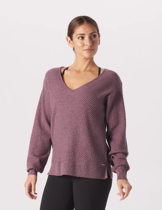 Fashion Long Sleeve Shirt-Luxury Rib Sweater: Berry Wine