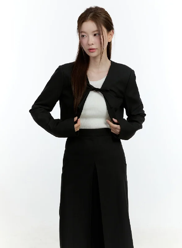 Trench Coat Jacket-Ribbon-Tie Bolero Cardigan CF504