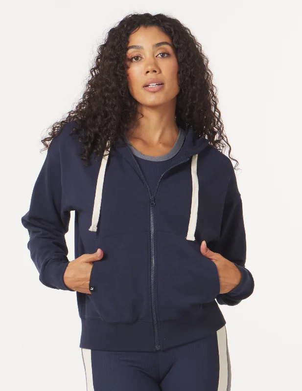 Casual Sports Long Sleeve-Vintage Oversized Zip Up: Navy