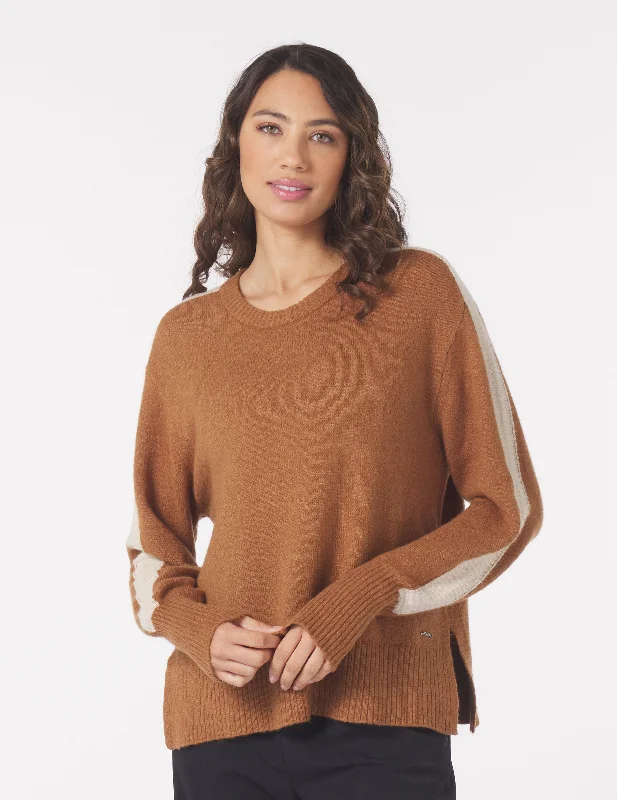 Comfortable Layered Long Sleeve-Elevated Knit Crew: Almond