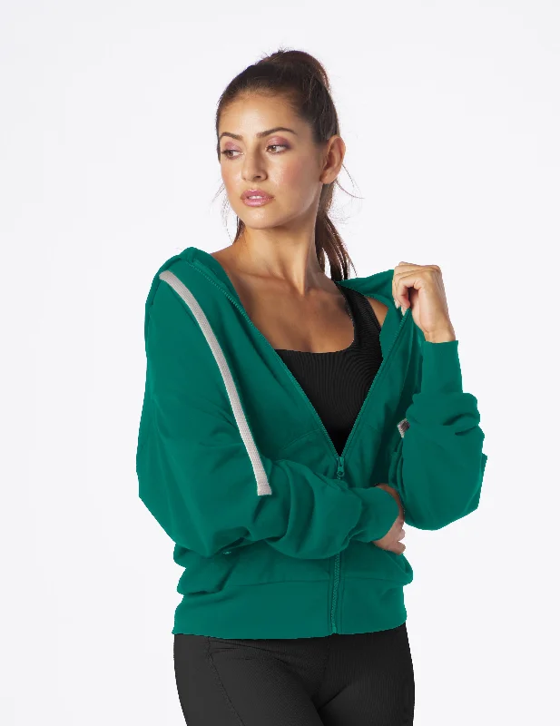 Modern Mock Neck Long Sleeve-Vintage Oversized Zip Up: Emerald