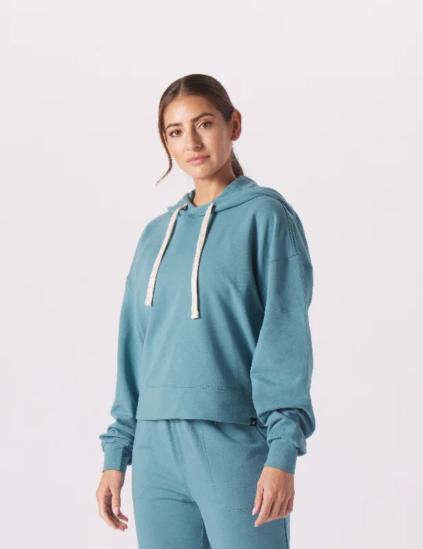 Active Lifestyle Long Sleeve-Vintage Oversized Cropped Hoodie: Lagoon