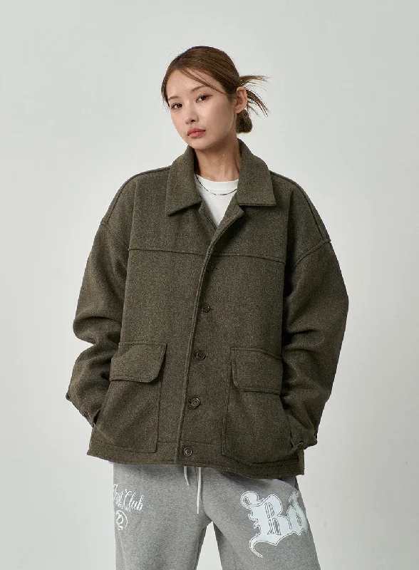 Luxury Wool Coat Jacket-Oversize Button Jacket CD14