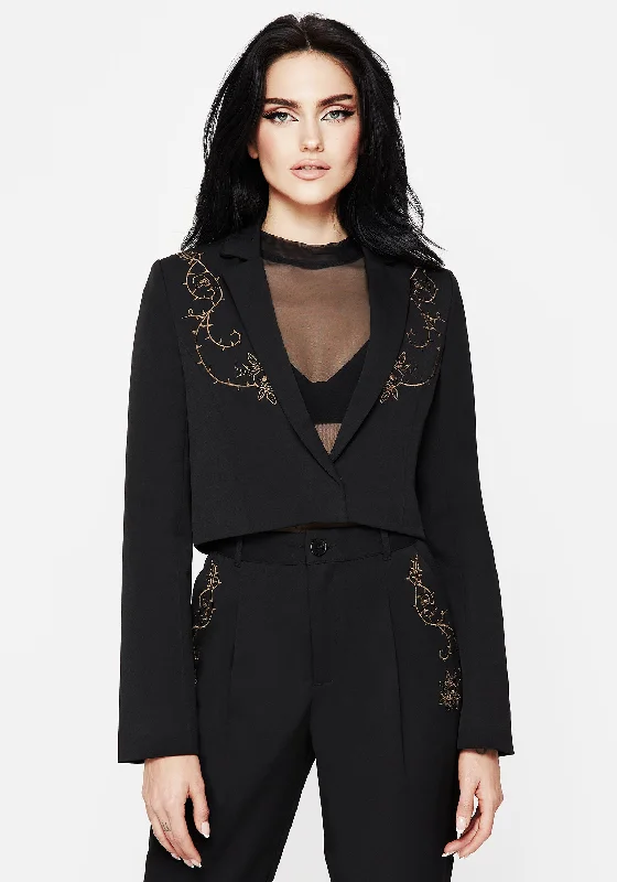 Soft Fleece Zip Jacket-Vanitas Thorn Embroidered Crop Blazer