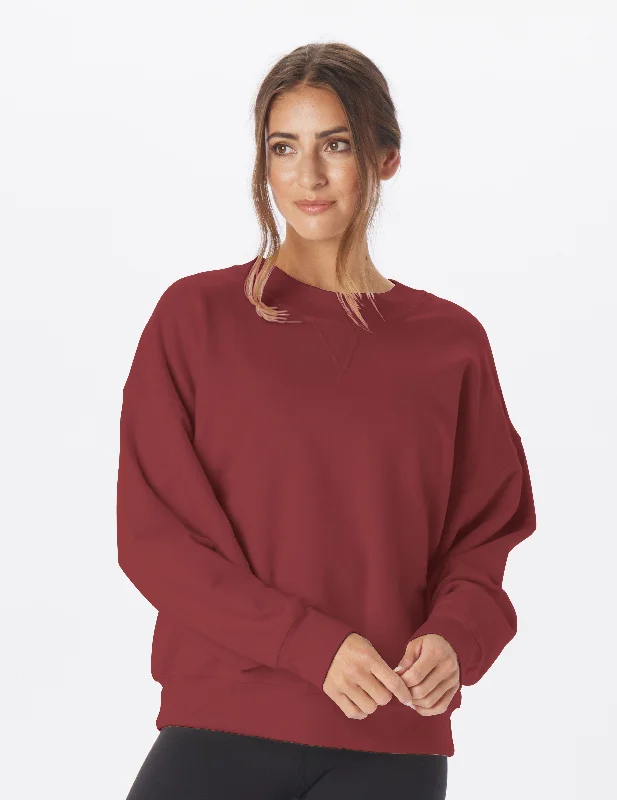 Stretch Fit Long Sleeve-Vintage Oversized Crew: Cabernet