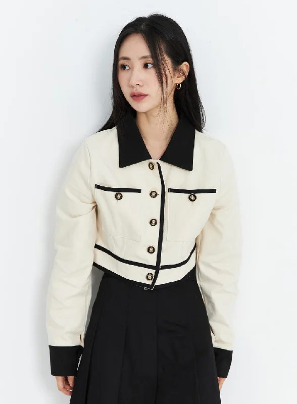 Classic Hooded Jacket-Two Color Buttoned Jacket OO323