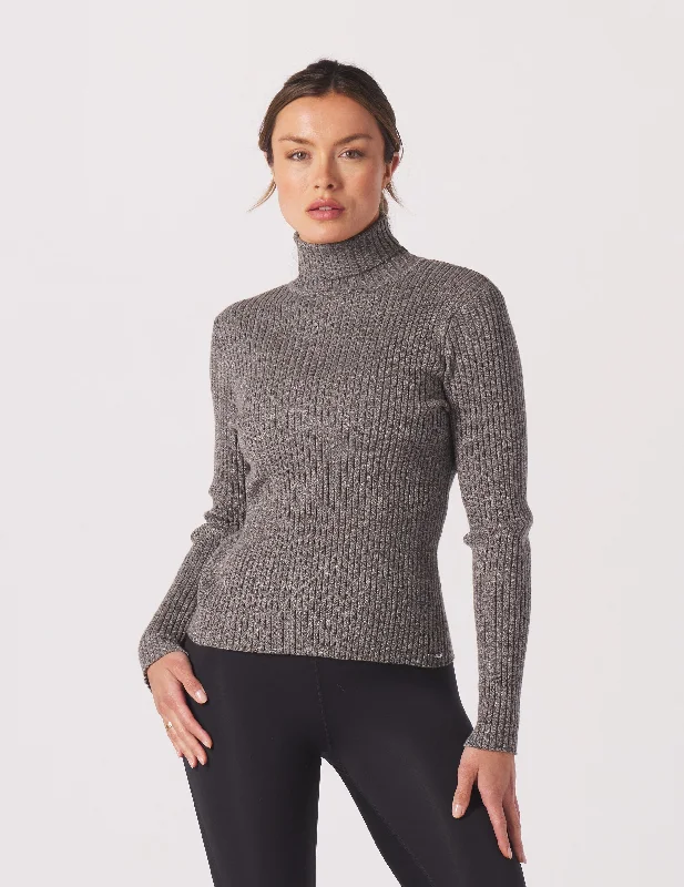 Outdoor Hiking Long Sleeve-Couture Rib Turtle Neck: Charcoal Heather