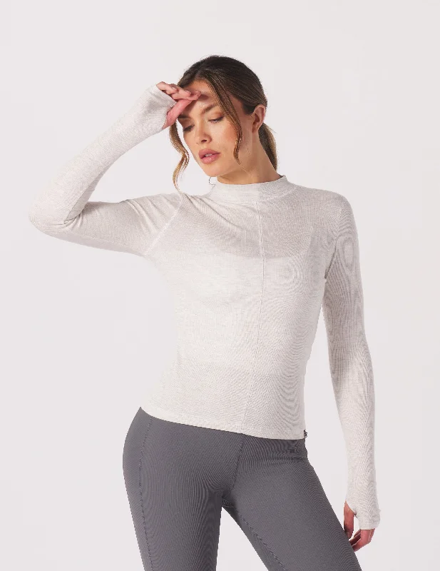 Lightweight Running Long Sleeve-Ruby Mock Neck Long Sleeve: Oatmilk