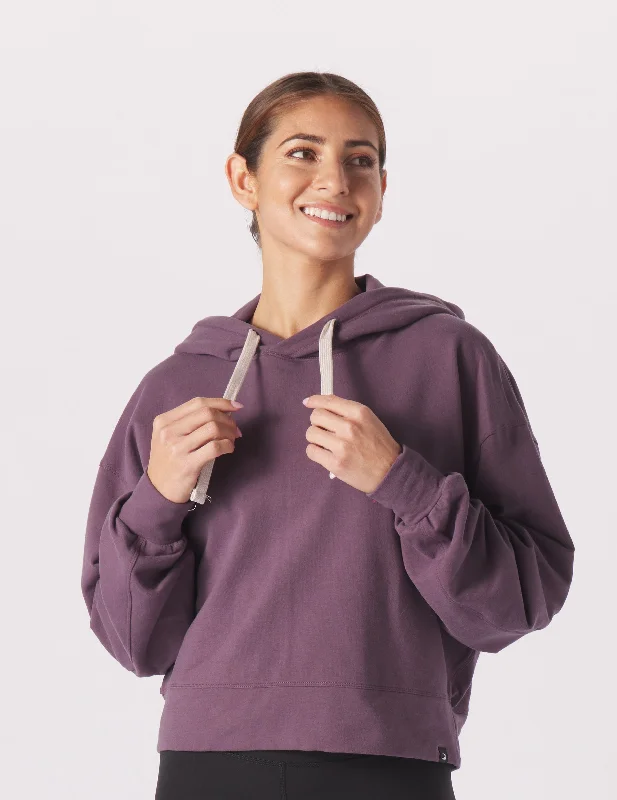 Performance Long Sleeve Top-Vintage Oversized Cropped Hoodie: Berry Wine