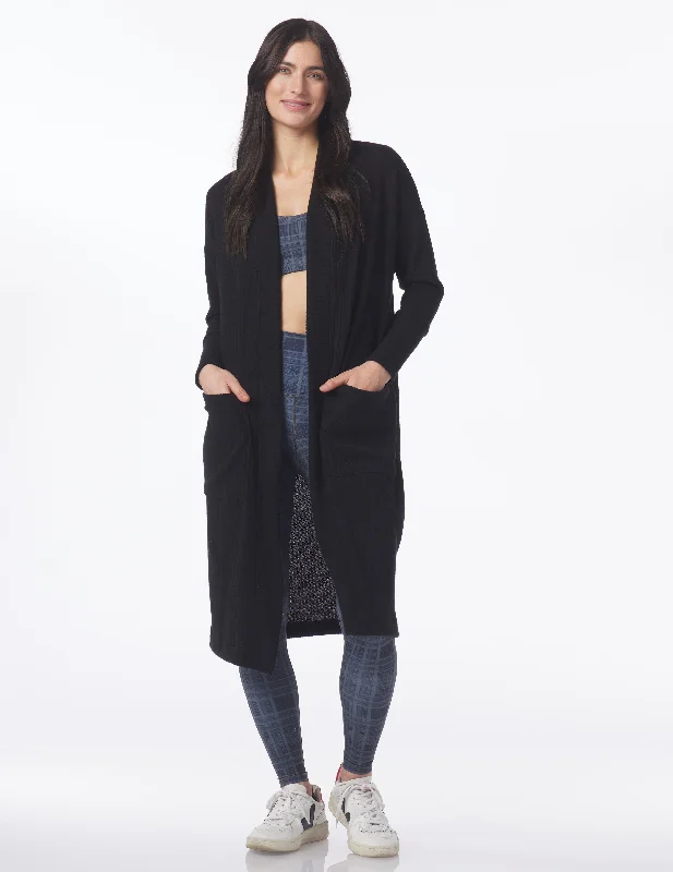 Warm Quilted Long Sleeve-Winter Warm Cardigan: Black