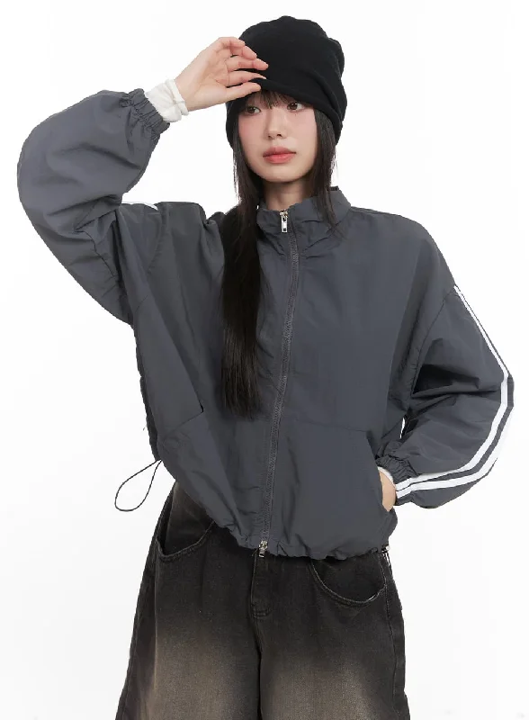 Faux Fur Lined Jacket-Striped Loose-Fit Windbreaker CJ528