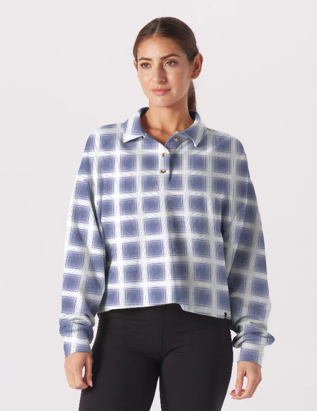 Zip-Up Long Sleeve Jacket-Lounge Skimmer Polo: Washed Blue/Oatmilk Jackson Plaid